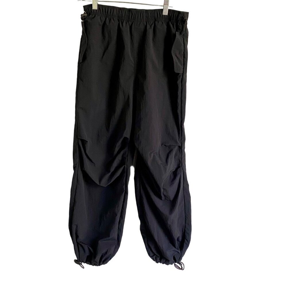 No Comment Women's Nylon Black Track Pants Joggers With Pockets Size Medium